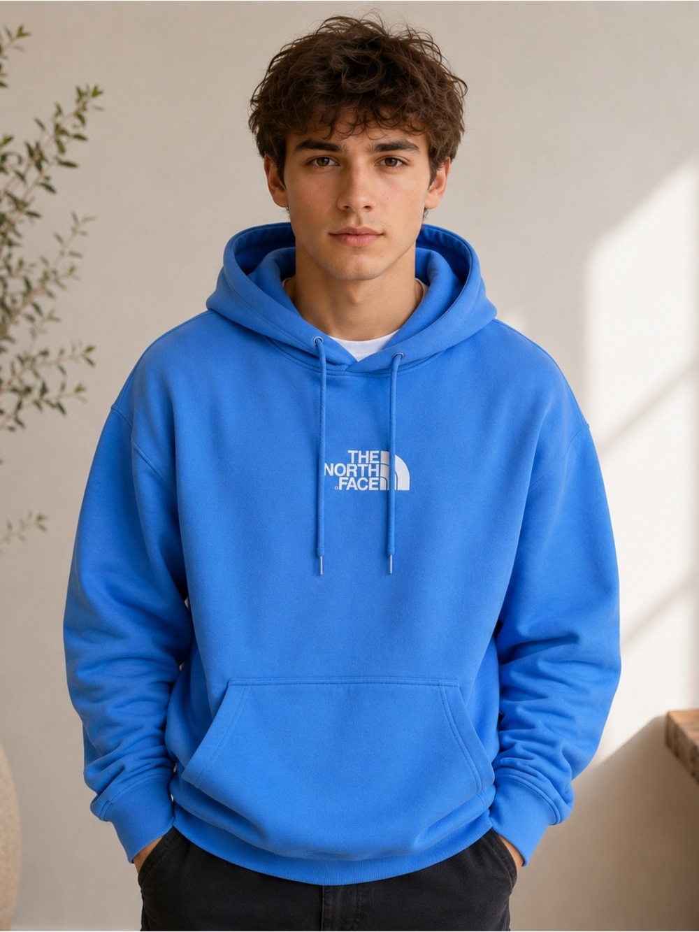 The North Face Horizon Blue Hoodie XXL Oversized Pullover Kangaroo Pocket Logo